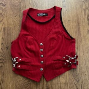 Lip Service Red Striped Vest size medium side buckles FLAWS
